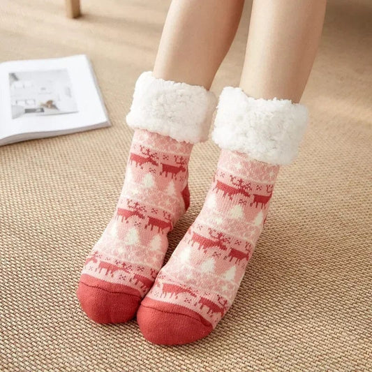 chaussette chausson noel deer pink / One Size