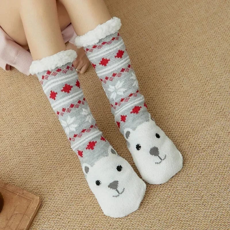 chaussettes chaussons de noel Snowflake Polar Bear / One Size